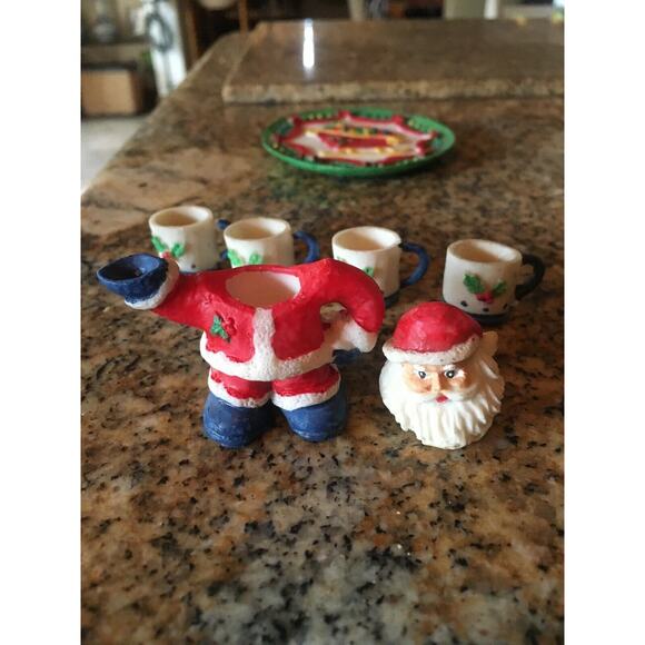 Miniature Santa Claus Christmas Xmas Sleigh Winter Tea Set Vintage - Picture 9 of 11